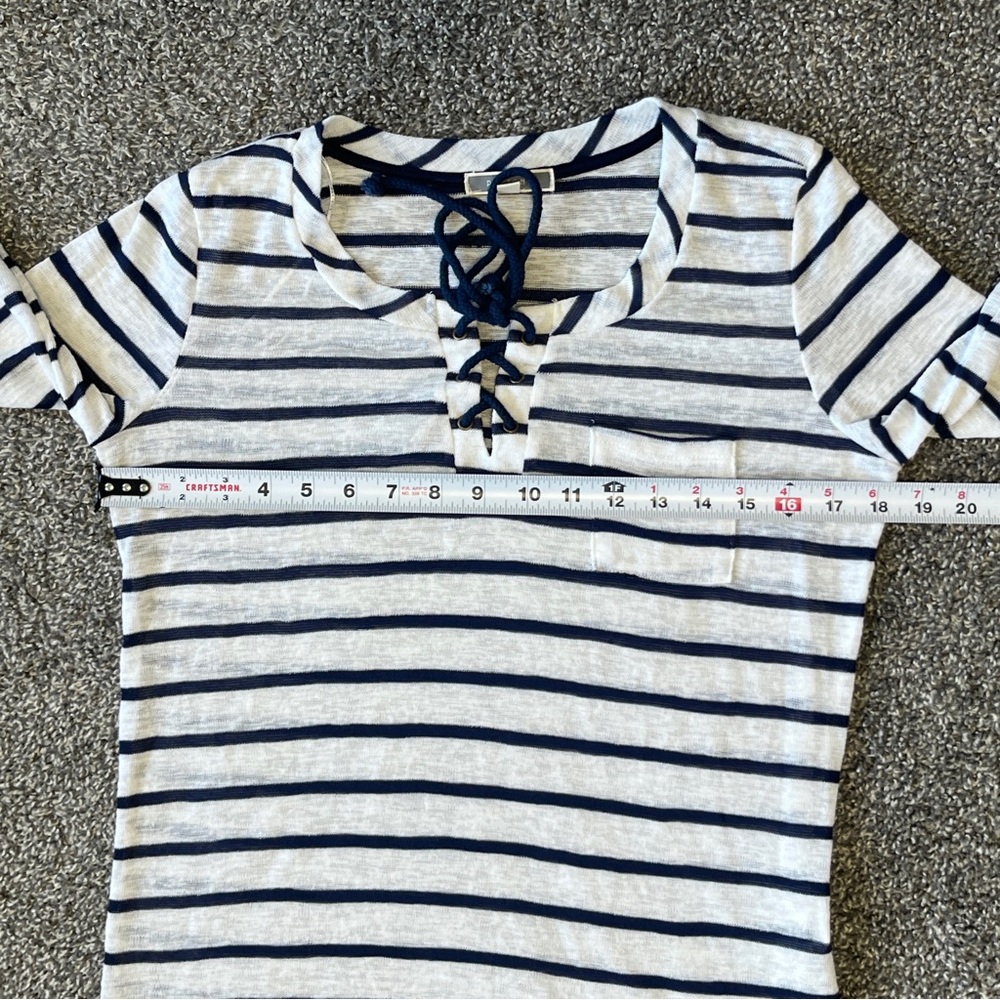 Pleione  Navy Striped Long Sleeve Knit Top Size M - Picture 5 of 8